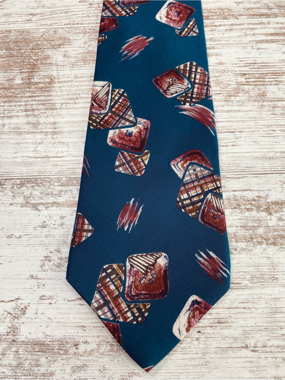 Vintage Zylos George Machado Silk Tie Teal Red Burgundy Geometric 90s Retro Men